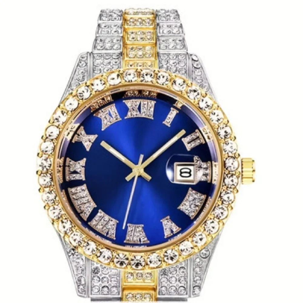 Luxury Hip Hop Two-Tone w/Blue Face Men Watch